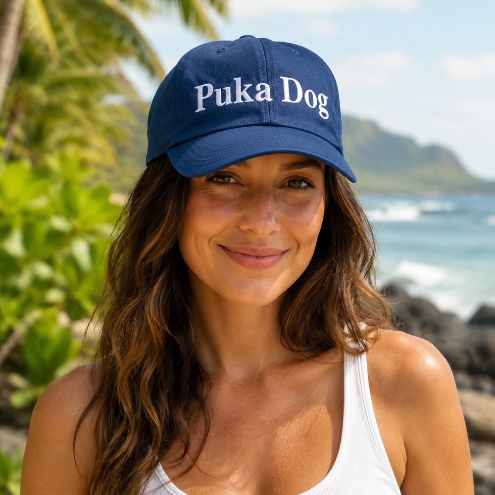 Puka Dog Kauai Hawaii Navy Blue Embroidered Cotton Baseball Cap Hat Adjustable